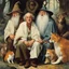 Placeholder: [art by Norman Rockwell: three Middle-earth Istaris are Jonathan Pryce, Sylvester McCoy and Jean Rochefort] Radagast, with his unkempt hair and a menagerie of animals, shared a hearty chuckle with Saruman, the wise and cunning Istari. And there, in the midst of it all, stood Gandalf, a twinkle in his eyes as he joined in the mirth.Their laughter echoed through the night, a rare moment of camaraderie amidst the chaos of their journeys.