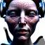 Placeholder: mother, close-up head, cyberpunk, realistisch, light, ray-tracing, view from left, plastic skin