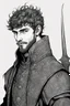 Placeholder: man, age 20, medieval, fighter, russian, croocked nose, czar, rich, simple clothes, short messy hair, thick beard, oligarch, leather coat with fur, brocade clothes, pencil drawing, black or red hair