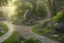 Placeholder:  winding stone path lit river