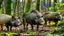 Placeholder: wild pigs with long tusks in woodland