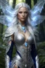 Placeholder: Full body Photography cinematic natural beauty,beautiful fairy princess skin caucasian female, detailed eyes, large bust, shoulder length platinum silver hair, glowing fractal embedded on royal armor, glowing diamonds jewellers light pattern cloth, high fantasy setting, wearing regal intricate leather with scattered glowing crystal, glowing part on clothing, midnight forest, portrait