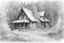 Placeholder: basic pencil sketch of Hagrids house isolated in a forest clearing