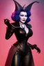 Placeholder: Mae West as evil queen in black leather, leather, busty, cleavage, angry, stern look. character design by cory loftis, fenghua zhong, ryohei hase, ismail inceoglu and ruan jia. unreal engine 5, artistic lighting, highly detailed, photorealistic, fantasy