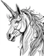 Placeholder: b/w mock up unicorn two ears page low detail correct character white background wide mane