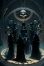 Placeholder: skeletons dressed in long black robes standing in a circle