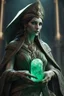 Placeholder: highly detailed marble and jade sculpture of a female necromancer, transparent nail polish, beautiful hands, stunning face, volumetric fog, Hyperrealism, breathtaking, ultra realistic, unreal engine, ultra detailed, cyber background, Hyperrealism, cinematic lighting, highly detailed, breathtaking, stunning environment