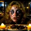 Placeholder: Spooky, ultra realistic distress, dining, ultra realistic hot woman, nose, giant eye on a table, organic hot bondes, dynamic, anguish, excited and lively scene, hypermaximalist figures, Creepy the Ring Alfred Hitchcock, Sam Raimi, insanely detailed, sinister, John Carpenter, Dario Argento, ornate