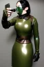 Placeholder: Steam-punk style random-mask. Large fencing mask covers cheeks. Brainless girls. Reflective surface on face, full coverage, reflective. Camera lenses as eyes. Head full of integrated old-fashioned cameras and phone. Army green surfaces body, latex. Perfect body, thick thighs and calves. Asa Akira. SElfie. Wide hip, skirt bleats nicely. Partly symmetrical. Straitjacket. Hyperboloid mandible coverage. Steam-plunge air-bottles. Euclidean 3D-tiling walls. surrealistic atmosphere