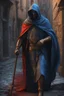 Placeholder: The ancient banshee Shadow of Death stalking the streets of a medieval city. Horror setting. fantasy art, blue, red, gold, silver, copper, marble, Cinematic lighting, Volumetric lighting, Epic composition, Photorealism, Very high detail, Character design, Unreal Engine, Octane render, HDR, Subsurface scattering