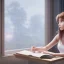 Placeholder: Anime, female student studying under window, studying lesson, perfect face, cool face, ultra detail, unreal engine 5, cinema4d, sun light, studio lighting --ar 1:1 --v 4