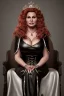 Placeholder: Jennifer Coolidge as evil queen in leather gown, sitting on a throne, cleavage, angry, stern look, unreal 5, octane render,cinema4d, dynamic lighting, dramatic lighting, 4k, redshift render, highly detailed, hyper realistic