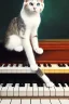 Placeholder: A young beautiful cat, portrait, is sitting on a piano, Vienna in the background