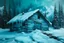 Placeholder: A cyan freezing snowfield with a cozy cabin painted by Leonardo da Vinci