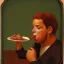 Placeholder: portrait of a gril eating man