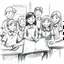 Placeholder: Happy students in class with teacher pencil sketch