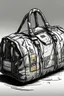 Placeholder: duffle bag, in a comic book, post-apocalypse, gray background,