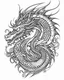 Placeholder: dragon tattoo idea, line art, background, vector, svg, coloring book page style, black outline on white background, leave plenty of white space beetween lines for coloring, minimalist, tattoo style, tattoo idea