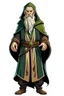 Placeholder: elf male middleaged wizard wearing medieval clothes with hands behind his back