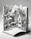 Placeholder: a book market; Papercraft, fairytale, children popup book, soft shadows, ambient occlusion, studio lighting, high quality studio advertising photography, 8k, white paper, white background, monochromatic