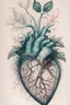 Placeholder: Drawing of a realistic heart where veins connect with creeper plant branches and flowers by salvador dali