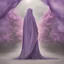 Placeholder: Muslim woman with long purple veil and blooming chest walking alone, heavenly art