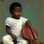 Placeholder: African American baby boy musician with black piano modern art by monet