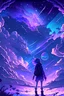 Placeholder: Midjourney style of detailed and intricate background theme | character art, anime, cartoon style, 2d, morning vibe with cloud | aurora lighting | nebula and stars | stunning environment, galaxy, purple and blue mood