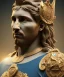 Placeholder: Realistic image, classic sculpture, marble material, Lionel Messi with Laurel wreath model, miguel angel style, God light, god rays, 4k resolution, perfect details, ornate details, soft lighting, unreal engine 5, soft cyan background.