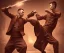 Placeholder: mdjrny-v4 style, twin plain clothed American kung fu artists in Chinatown in a fighting stance, dramatic lighting, epic photo, volumetric lighting, detailed, photo realistic, by drew struzan, blur haze, cinematic