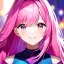 Placeholder: 8k, Girl, high quality, detailed, pink hair, pink eyes, beautiful lighting, vibrant colors, smiling,