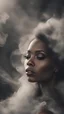 Placeholder: beautiful black women in white Smokey ethereal, heavenly background