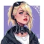 Placeholder: a blonde woman wearing streetwear, robotic neck, digital art, stylised