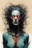 Placeholder: a surreal full body portrait of the inner workings of her disturbed mind as a nightmarish charnel house of screaming pain , in the comic book style of , Bill Sienkiewicz, , Alex Pardee , and Jean Giraud Moebius, muted natural color, sharp focus, ethereal , dark and foreboding