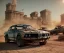 Placeholder: Realistic image. Mad max car. BMW 4 series 2023 version. 4k resolution, intricate details, ornate details, soft lighting, vibrant colors, retroanime, futuristic cityscape background