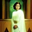 Placeholder: carrie fisher as princess leia by alfred eisenstaedt with planet background, soft natural colors