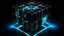 Placeholder: Cube tesseract located strictly in the middle of picture with space around it and with glow in tesseract, but without glow below it, without background or table. For 404 error page.