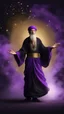 Placeholder: Hyper Realistic Old Male Sufi Whirling with Black, & Purple Islamic Sufi Rustic Grunge Background with golden sparkles & fog around at night.