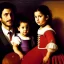 Placeholder: portrait of Jacobo Santiago Mozos born in 1976 and Gemma Arnau Arnau born in 1979,and daughters Eira Santiago Arnau and Dalia Santiago Arnau by Caravaggio,smiling, oil on canvas, cinematic composition, extreme detail,8k,fit full head inside picture,