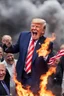 Placeholder: donald trump maniacally laughing, burning the american flag