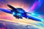 Placeholder: a cosmic beautiful flying saucer made of crystals and light is flyng INA MAGIC BRIGHT SKY OF A GALAXY. IT IS PASSED BY A VERTICAL SHINE FROM TOP TO BOTTOM. IT'S FLYNG ON A FAIRY Landscape