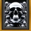 Placeholder: cyberpunk style ink ball skull picture in detailed frame, big black eyes, unreal engine 5, 8k resolution, photorealistic, ultra detailed, frame extreme accurate