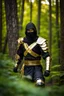 Placeholder: Photograph Black Ninja Assassin suit Golden armor,forest background