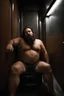 Placeholder: full figure photography of a sicilian man 33 year old man similar to bud spencer chubby muscular bearded sleeping, open mouth, shirtless, manly chest, short beard, long hair, closed eyes, big belly, sitting in a dark elevator, dim top light, completely wet, photorealistic, ambient occlusion , view from the ground