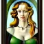 Placeholder: portrait of a beautiful busty Black Widow with green eyes by Sandro Botticelli style