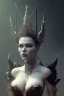 Placeholder: Kim Basingerr as evil queen in black leather, leather, busty, cleavage, angry, stern look. character design by cory loftis, fenghua zhong, ryohei hase, ismail inceoglu and ruan jia. unreal engine 5, artistic lighting, highly detailed, photorealistic, fantasy.