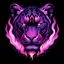 Placeholder: A Panther head in the center, pink and purple flames on the side, black background