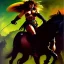 Placeholder: portrait oil on canvas, beautiful punk busty female Savage Barbarian Warrior, riding a Black Horse,green eyes, ,minimal armor,comic book cover, mystical colors,insanely detailed,realistic,intrincate detail, 16k resolution, masterpiece,Frank Frazetta,Alex Horley, Simon Bisley