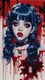 Placeholder: Poster in two gradually, a one side malevolent goth vampire girl face and other side the Singer Melanie Martinez face, full body, painting by Yoji Shinkawa, darkblue and red tones,