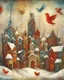 Placeholder: dance of snow-covered, whimsical, multicoloured houses of incredible architecture, bizarre Christmas trees and red, whimsical birds. Style of Inge Shuster, Catherine Hyde, Erica Hopper, Gabriel Pacheco, Jamie Heiden, Antoine Josse , Angelina Wrona, Duy Huyn, Cecilia Frigati, Esao Andrews. Abstract background with texture, grunge paper, mixed media art,acrylic, oil pastel, set of charcoal with different characteristics, pigments. Promt©valestok. Full size image, no text, no copyright. Modifiers: